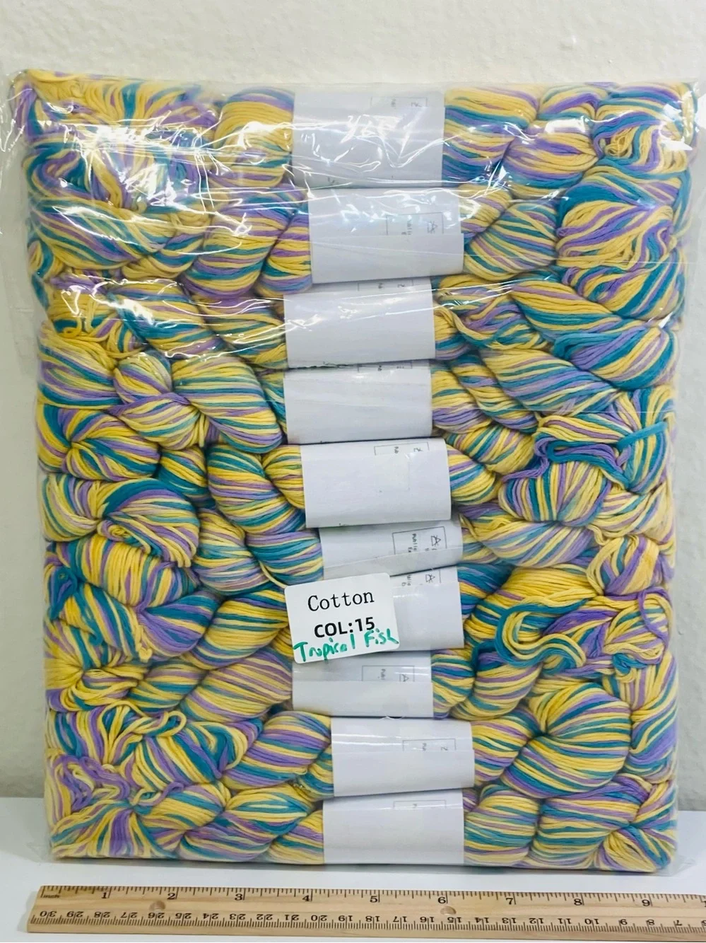 10 NEW (~500g total, ~50g ea.) 100% Cotton Variegated Hanks in Tropical Fish